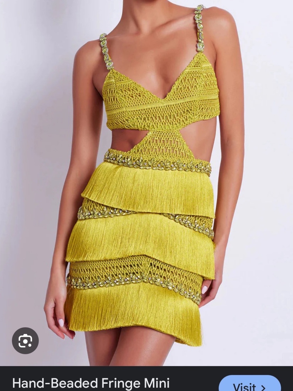 PatBO Beaded Fringe Mini Dress in Chartreuse